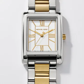 MK4967 שעון מייקל קורס יבואן רשמי | דגם חדש מלבני לאישה משולב זהב לוח רומי | שנתיים אחריות פלאנט טיים | Michael Kors Essex Women';s Watch MK4967