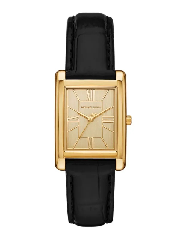 MK4965 שעון מייקל קורס חדש לאישה | יבואן רשמי 100% מקורי | דגם מלבני זהב ברצועתצ עור שחורה | שנתיים אחריות פלאנט טיים | Michael Kors Essex Women';s Watch MK4965