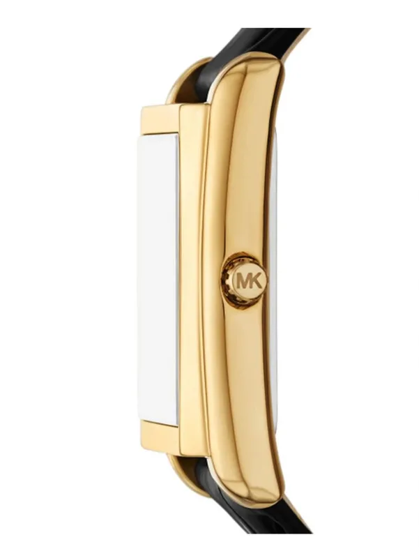 MK4965 שעון מייקל קורס חדש לאישה | יבואן רשמי 100% מקורי | דגם מלבני זהב ברצועתצ עור שחורה | שנתיים אחריות פלאנט טיים | Michael Kors Essex Women';s Watch MK4965