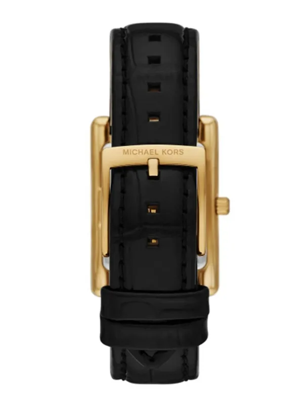 MK4965 שעון מייקל קורס חדש לאישה | יבואן רשמי 100% מקורי | דגם מלבני זהב ברצועתצ עור שחורה | שנתיים אחריות פלאנט טיים | Michael Kors Essex Women';s Watch MK4965
