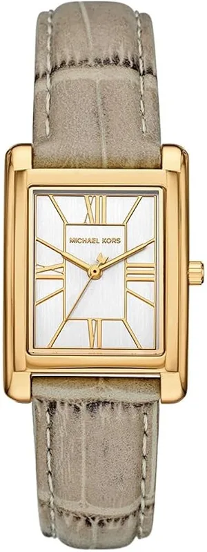 MK4964 מייקל קורס שעון יבואן רשמי ובלעדי 100% מקורי | דגם חדש לאישה מלבני זהב | ברצועת עור אלגנטית | לוח רומי | שנתיים אחריות פלאנט | Essex Quartz Women 26 mm MK4964