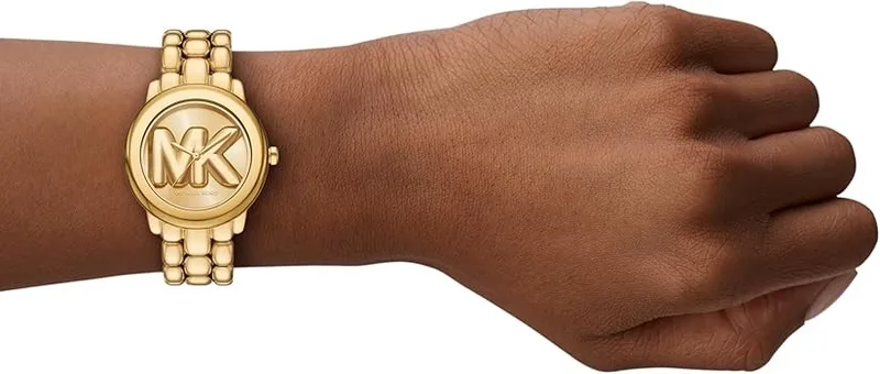 MK4923 שעון מייקל קורס יבואן רשמי לנשים | דגם חדש בלוח זהב 3D ממותג | שעון זהב אופנתי יוקרתי | שנתיים אחריות פלאנט טיים | Michael Kors Phoebe Women';s Watch MK4923