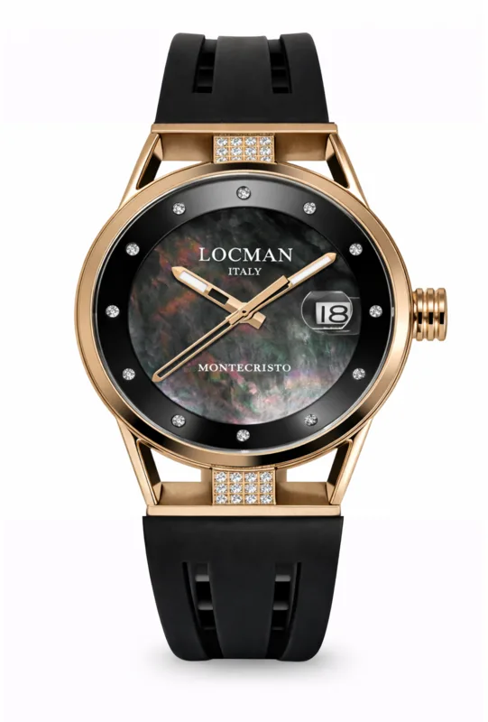 0521V16-DRMKIDSK שעון לוקמן משובץ 36 יהלומים לבנים | דגם רוז גולד בלוח פנינה שחור משובץ | מנגנון שווצרי - זכוכית ספיר | שנתיים אחריות יבואן רשמי | Montecristo Lady Quartz with diamonds 0521V16-DRMKIDS