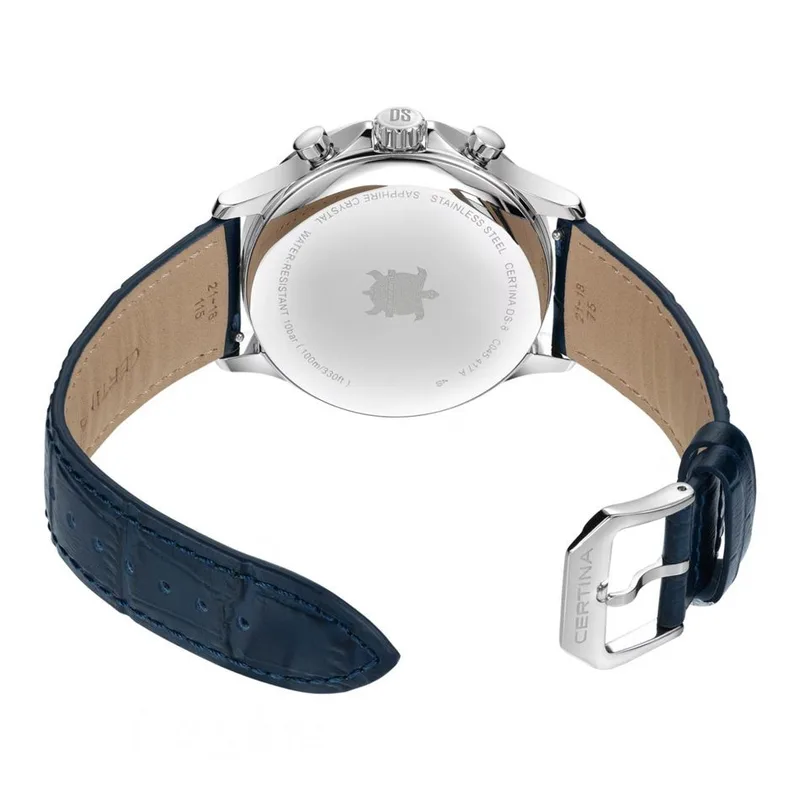 C045.417.16.041.00 שעון סרטינה חדש לברים ברצועת עור כחולה | דגם כרונגרף | מנגנון שווצרי כולל 5 שנים אחריות יבואן רשמי | Certina DS-8 Chrono C0454171604100 Blue Dial 41mm