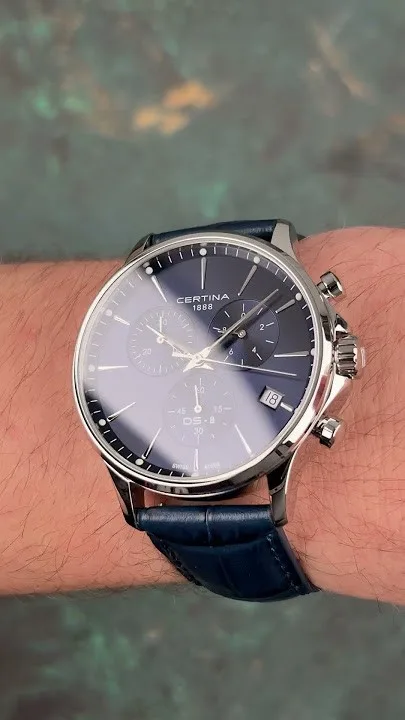 C045.417.16.041.00 שעון סרטינה חדש לברים ברצועת עור כחולה | דגם כרונגרף | מנגנון שווצרי כולל 5 שנים אחריות יבואן רשמי | Certina DS-8 Chrono C0454171604100 Blue Dial 41mm