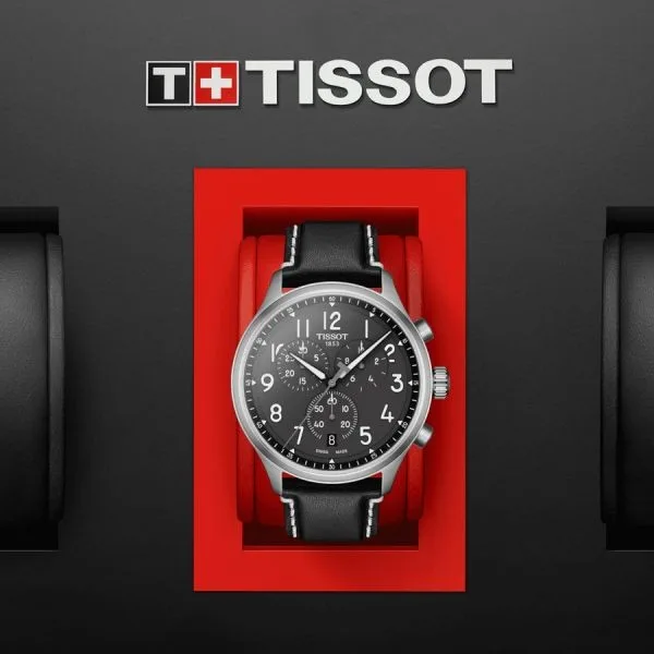 T116.617.16.062.00 שעון טיסו כרונוגרף אלגנטי לגברים | דגם ברצועת עור שחורה | לוח שחור מספרים זרחני וקריא | 3 שנים אחריות | Chrono XL Quartz Anthracite Dial Men';s Watch T116.617.16.062.00 by Tissot