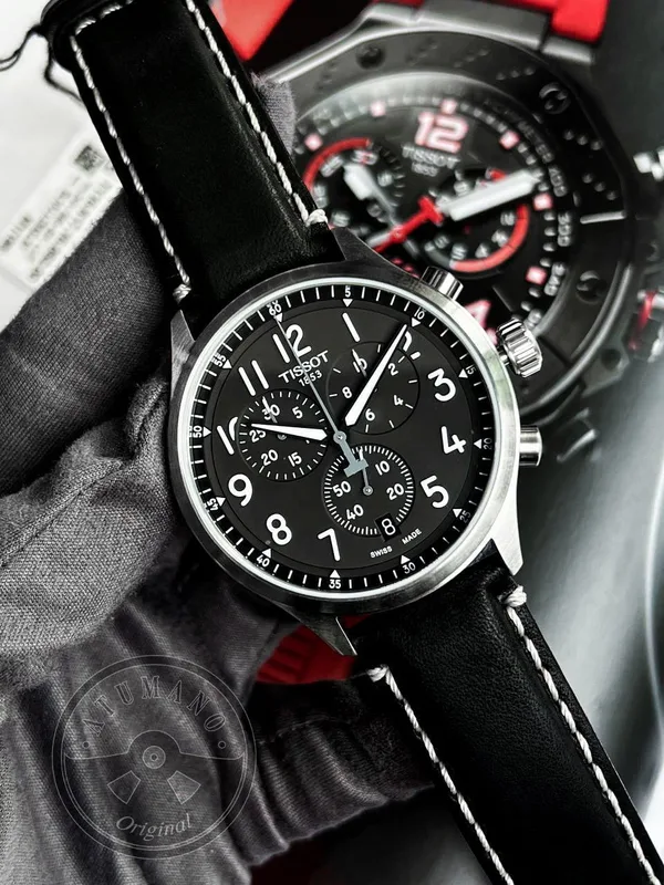 T116.617.16.062.00 שעון טיסו כרונוגרף אלגנטי לגברים | דגם ברצועת עור שחורה | לוח שחור מספרים זרחני וקריא | 3 שנים אחריות | Chrono XL Quartz Anthracite Dial Men';s Watch T116.617.16.062.00 by Tissot