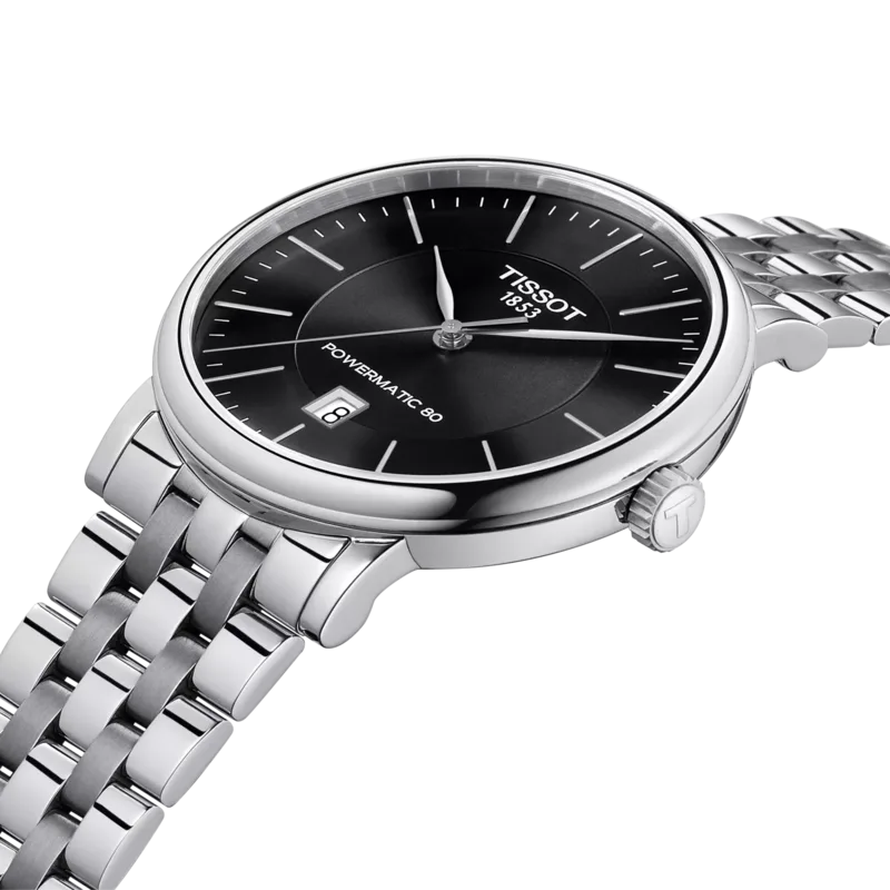 T122.407.11.051.00 שעון אוטומטי 80 שעות לגברים של טיסו | דגם חדש קלאסי אלגנטי בלוח שחור עם תאריכון | TISSOT Carson Premium 40MM Black Dial Men';s Watch T1224071105100