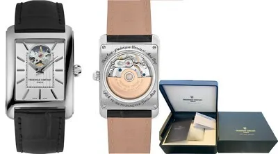 FC-311S4C6 שעון אלגנטי יוקרתי מלבני של פרדריק קונסטנט לגברים | לוח כסוף סאנריי עם לב פתוח | מנגנון אוטומטי גב שקוף | שנתיים אחריות יבואן רשמי | Carr?e Heart Beat Automatic FC-311S4C6