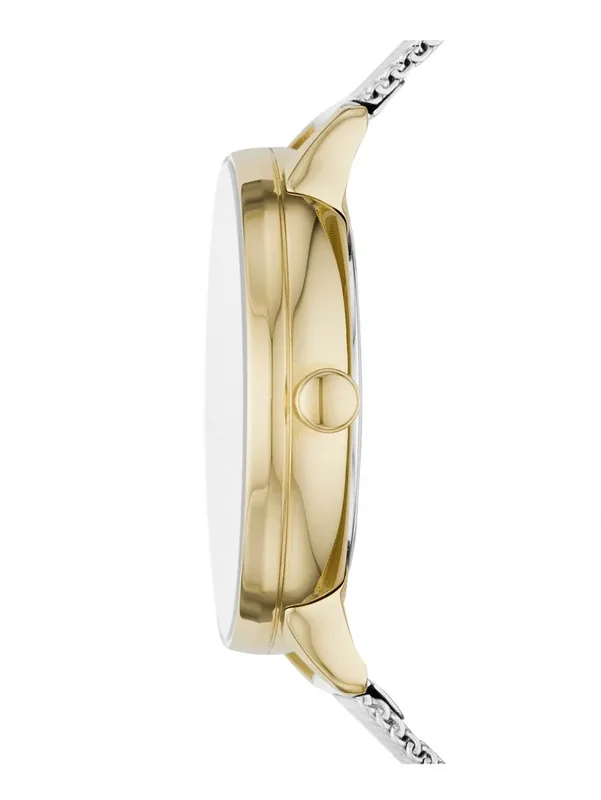 SKW2912 שעון יד סקאגן לאישה | דגם קלאסי לוח מספררים | מסגרת זהב ברצועת רשת אופנתית | שנתיים אחריות יבואן רשמי | Skagen Riis Quartz Silver Dial Ladies Watch SKW2912