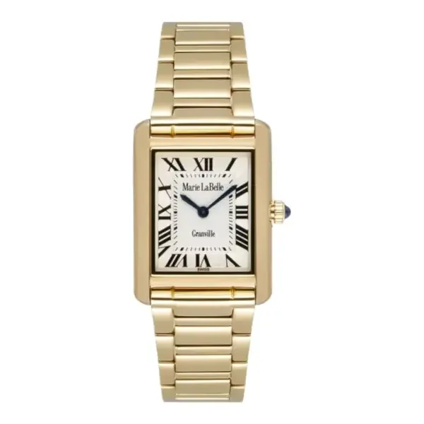 MLB.613.211 שעון מרי לה באל זהב לאישה | דגם מלבני בלוח רומי | זכווכית ספיר | שעון יוקרתי אופנתי לנשים | Marie La Belle Watch for women featuring Swiss movement MLB.613.211