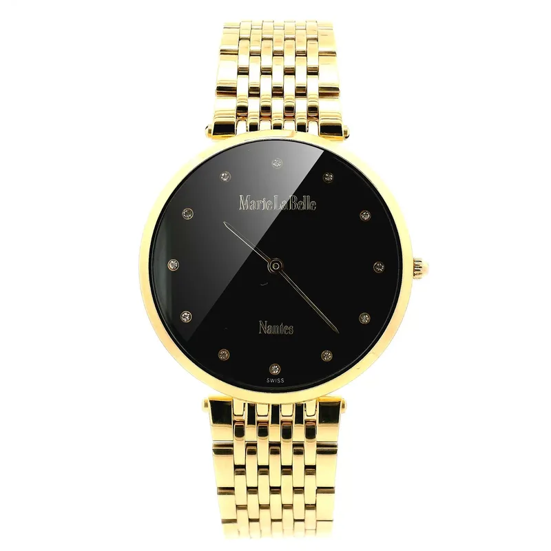MLB.611.212 שעון יוקרתי קלאסי לאשיה של מרי לה באל מונקו | דגם זהב בלוח שחור זרקונים | מנגנון שווצרי וזכוכית ספיר | Marie La Belle Watch – stylish women’s watch for everyday MLB.611.212