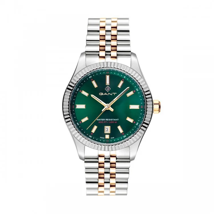G171003 שעון גאנט יבואן רשמי לאישה | דגם אופנתי מיוחד בלוח ירוק ברצועת ג';ובלי משולבת זהב | לוח זרחני עם שנתיים אחריות | Gant Sussex Mid Wristwatch G171003