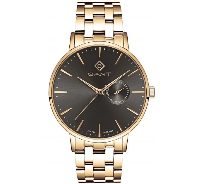 G105010 שעון גאנט יבואן רשמי | דגם לגברים בזהב לוח שחור עם תאריכון | שעון יוקרתי אלגנטי כולל שנתיים אחריות | Gant Park Hill Grey/Yellow gold tone steel G105010