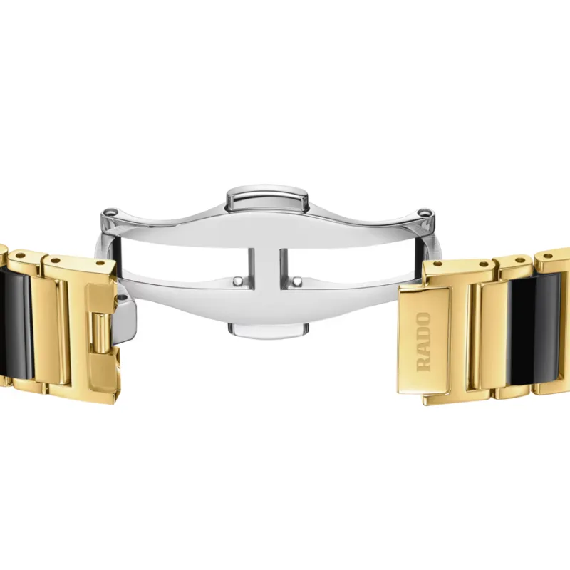 R-62523070 | R20252702 שעון ראדו יבואן רשמי לנשים | דגם חדש 2026 ברצועת קרמיקה משולבת זהב | למשובץ 4 יהלומים | 5 שנות אחריות | RADO Integral Quartz Women 23 mm R20252702