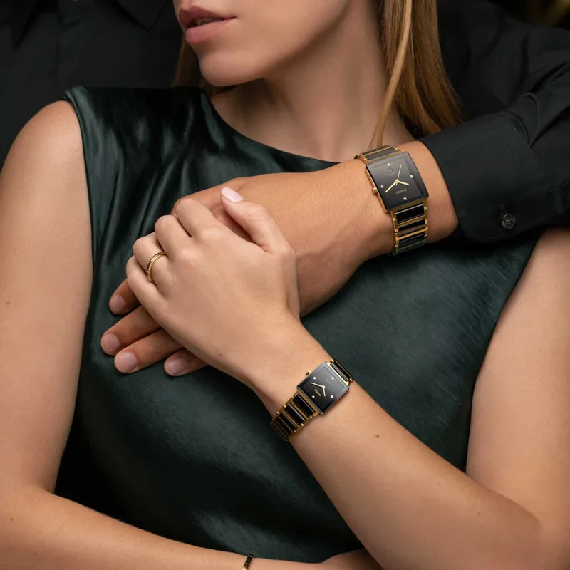 R-62523070 | R20252702 שעון ראדו יבואן רשמי לנשים | דגם חדש 2026 ברצועת קרמיקה משולבת זהב | למשובץ 4 יהלומים | 5 שנות אחריות | RADO Integral Quartz Women 23 mm R20252702