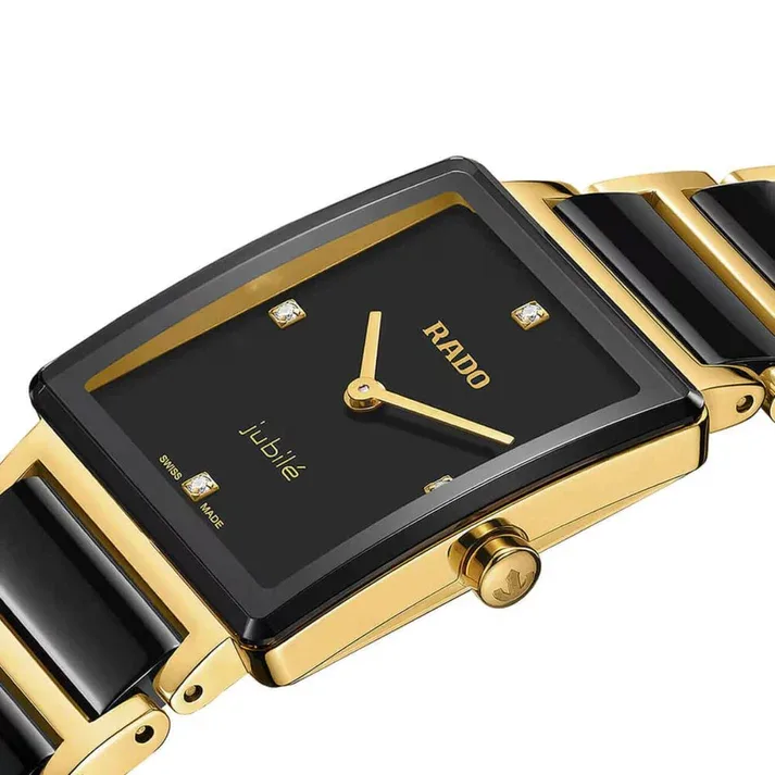 R-62523070 | R20252702 שעון ראדו יבואן רשמי לנשים | דגם חדש 2026 ברצועת קרמיקה משולבת זהב | למשובץ 4 יהלומים | 5 שנות אחריות | RADO Integral Quartz Women 23 mm R20252702