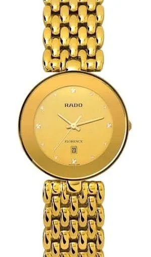R-37432126 שעון יד ראדו פלורנס יד 2 לנשים| דגם זהב הגדול כולל כרטיסים וקופסא | שעון זהב בלוח זהב כולל אחריות | Rado Florence R48743263 Men';s Watch