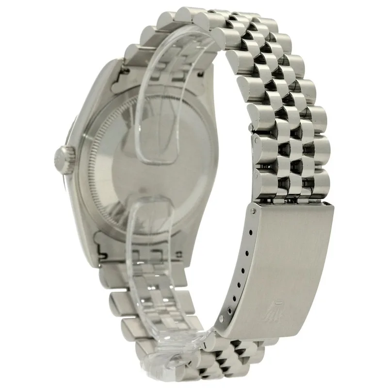 16234 רולקס דייג';אסט 36 ממ - יוניסקס | שעון כסוף בלוח כסוף מתאים לאספנים | סט מלא כולל כל הספרים וקופסת עץ | שעון לאחר טיפול | באזל זהב לבן רצועת ג';ובלי | ללא פוליש | Rolex Datejust 16234 Silver Inde