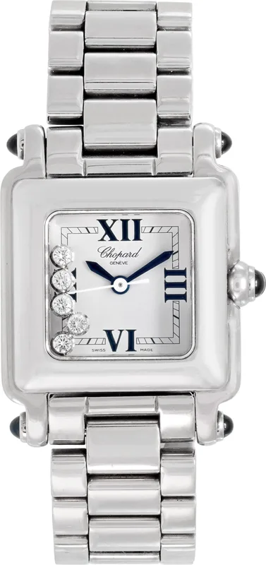 278892-23 שעון יד שופארד לאישה מסדרת הפי דיאמונד | יד 2 שמור מאד כמו חדש | לוח רומי לבן עם 5 יהלומים זזים | שנה אחריות | Chopard 27/8892-23 Happy sports 5P diamond WATCH