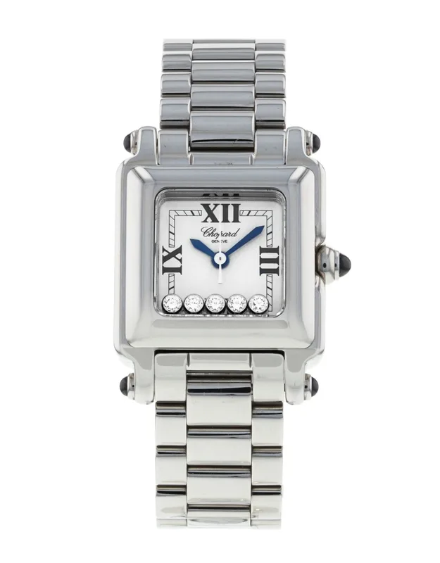 278892-23 שעון יד שופארד לאישה מסדרת הפי דיאמונד | יד 2 שמור מאד כמו חדש | לוח רומי לבן עם 5 יהלומים זזים | שנה אחריות | Chopard 27/8892-23 Happy sports 5P diamond WATCH