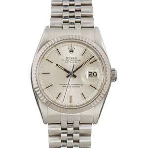 1601 שעון רולקס דיג';אסט 36 מ';';מ יוניסקס יד 2 | שעון בלוח כסוף לאחר טיפול | 6 חודשים אחריות | רצועת ג';ובלי | באזל זהב לבן 18K | Rolex Datejust Vintage Ref.1601 Steel & Gold 36mm