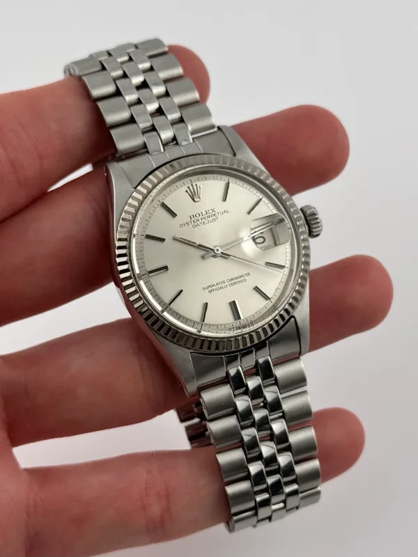 1601 שעון רולקס דיג';אסט 36 מ';';מ יוניסקס יד 2 | שעון בלוח כסוף לאחר טיפול | 6 חודשים אחריות | רצועת ג';ובלי | באזל זהב לבן 18K | Rolex Datejust Vintage Ref.1601 Steel & Gold 36mm