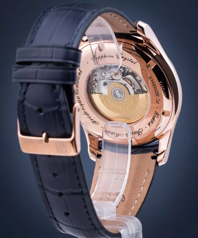 FC-303NN6B4 שעון פרדריק קונסטנט אוטומטי לגברים | רצועת עור כחולה דגם רוז גולד | חלון אחרי שקוף | אינדקס ומחוגים זרחניים | אחריות יבואן רשמי | Frederique Constant Classics Index Automatic FC-303NN6B4