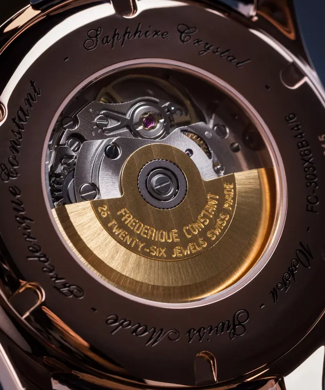 FC-303NN6B4 שעון פרדריק קונסטנט אוטומטי לגברים | רצועת עור כחולה דגם רוז גולד | חלון אחרי שקוף | אינדקס ומחוגים זרחניים | אחריות יבואן רשמי | Frederique Constant Classics Index Automatic FC-303NN6B4