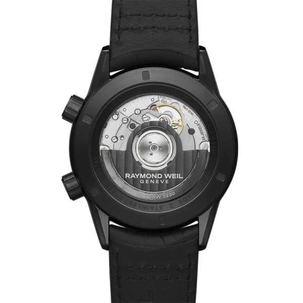 2765-BKC-20001 שעון חדש של ריימונד ווייל לגברים | דגם GMT אוטומטי וורלד טיימר | רצועת עור כולל שנתיים אחריות יבואן רשמי | Frelancer GMT Automatic Black Dial Men';s Watch 2765-BKC-20001 by Raymond We