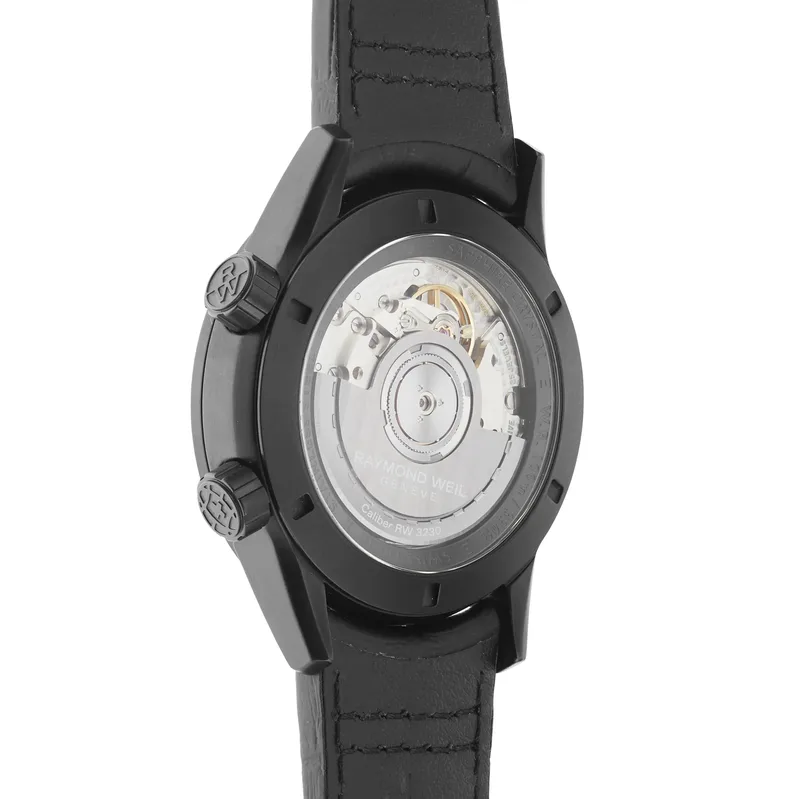 2765-BKC-20001 שעון חדש של ריימונד ווייל לגברים | דגם GMT אוטומטי וורלד טיימר | רצועת עור כולל שנתיים אחריות יבואן רשמי | Frelancer GMT Automatic Black Dial Men';s Watch 2765-BKC-20001 by Raymond We