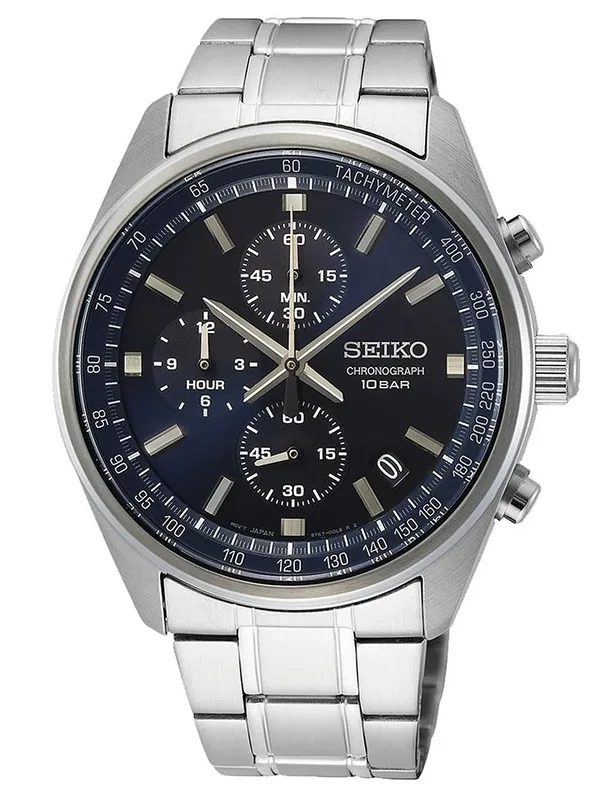 SSB377 שעון יד סייקו קלאסי אלגנטי | דגם כרונוגרף לגברים לוח כחול מרשים | 100 מטר | שנתיים אחריות | Seiko Chronograph Quartz Blue Dial Men';s Watch SSB377