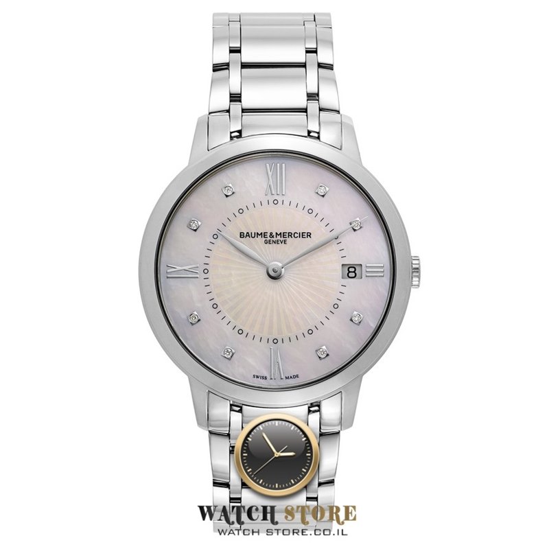 שעון יד באום מרסייה לאישה | דגם יהלומים קוורץ | שעוני יוקרה במחיר מיוחד | לוח פנינה משובץ 8 יהלומים | Moa10225 | Baume & Mercier Classima 10225 Quartz