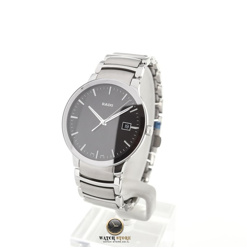 שעון ראדו יד שנייה לגברים | דגם מסדרת סנטריקס לוח שחור מחוגים זוהרים בחשכה | שנה אחריות | Rado Centrix Steel watch Black Dial Steel Strap for Men R30927153