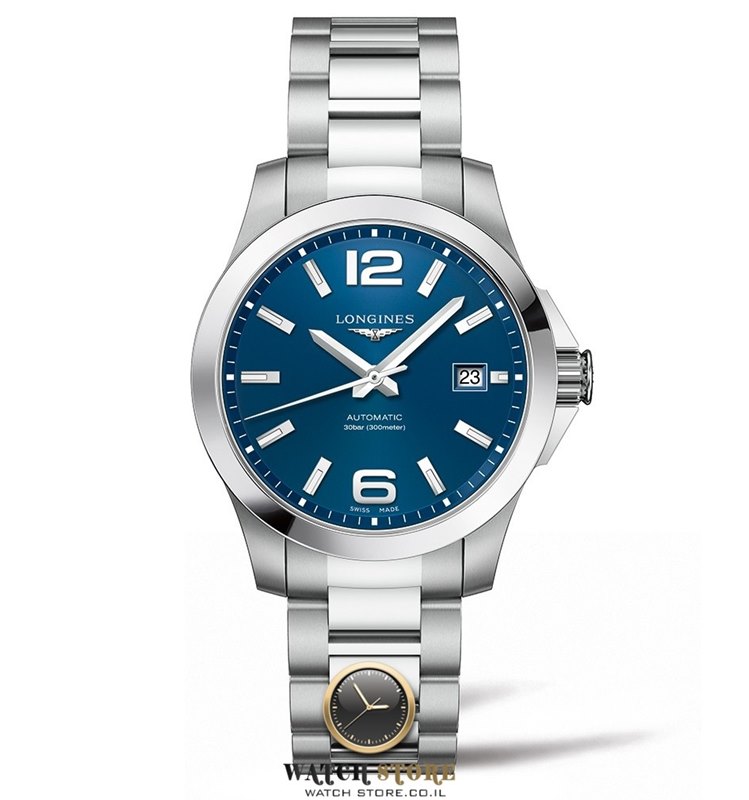 שעון יד לונג';ין אוטומטי לגברים יד שנייה | לוח כחול מרשים | סט מלא כולל קופסא וכרטיס יצרן | שנה אחריות | חנות שעונים יד 2 בראשון לציון | Longines Conquest L36764996 Automatic Men';s Watch