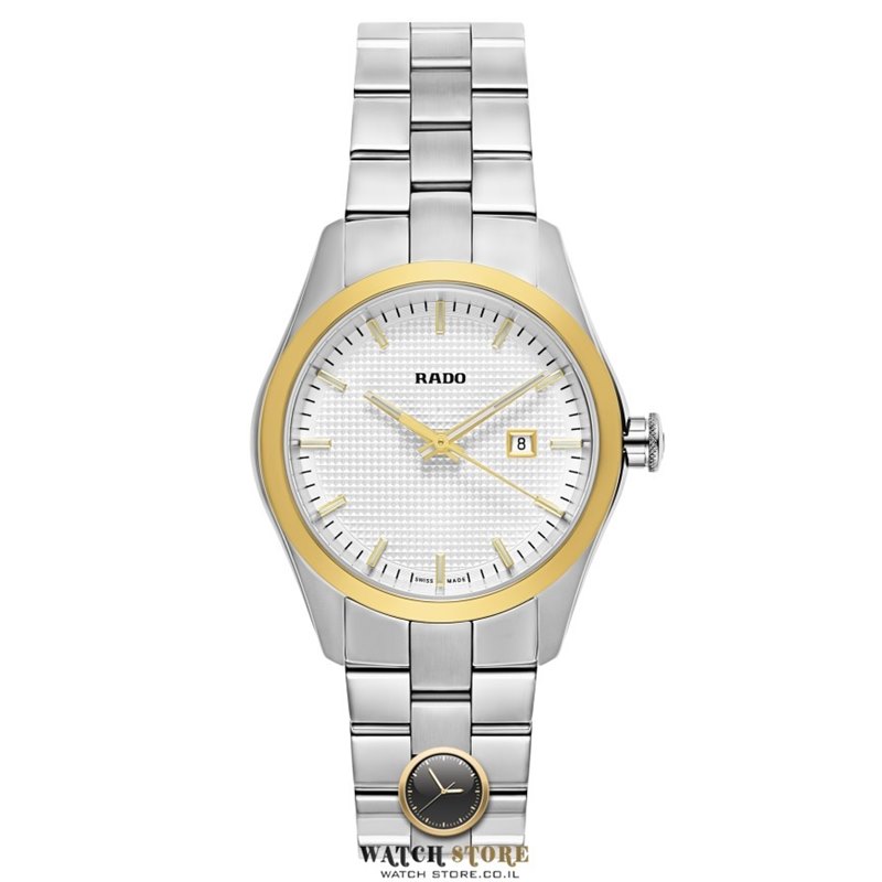 R32975123 שעון נשים של ראדו שוויץ | שעון עם באזל זהב לוח לבן מיוחד ורצועה משולבת קרמיקה | שעוני יוקרה לנשים | כולל שנתיים אחריות | מלאי מוגבל | Rado HyperChrome Womens R32975123