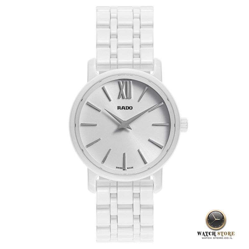 R14065017 שעון ראדו קרמיקה לבנה לאישה | שעון יוקרה שווצרי בלוח לבן פסים | שנתיים אחריות דגמים מיוחדים במבצע | שנתיים אחריות | מלאי מוגבל | New Rado Diamaster Quartz Women';s Watch R14065017