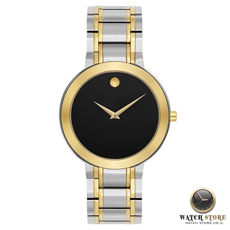 0607278 שעון מובאדו אלגנטי קלאסי לגבר | דגם משולב זהב לוח שחור נקי ומיוחד | שעון שווצרי יוקרתי דק | שנתיים אחריות | Movado Stiri Two-Tone Mens Watch 0607278