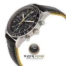 שעון סרטינה לגבר ספורטיבי אלגנטי | לוח שחור משולב צהוב ורצועת עור עם תפרים צהובים למראה מושלם | 5 שנים אחריות | Certina DS-2 Precidrive Chronograph C024.447.16.051.01