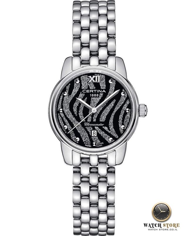 C033.051.11.058.00 שעון יד לנשים של סרטינה קולקציית שעונים חדשה | לוח שחור זברה מיוחד | 5 שנים אחריות | Certina DS-8 Quartz Black Dial Ladies Watch