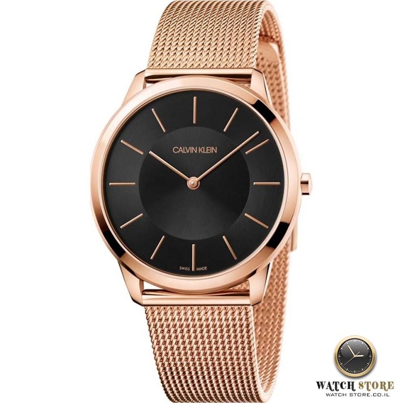 K3M2162Y שעון יד לגבר של קלווין קליין דגם זהב רוז בלוח שחור פסים | שנתיים אחריות | Men';s Watch CALVIN KLEIN Minimal Rose Gold