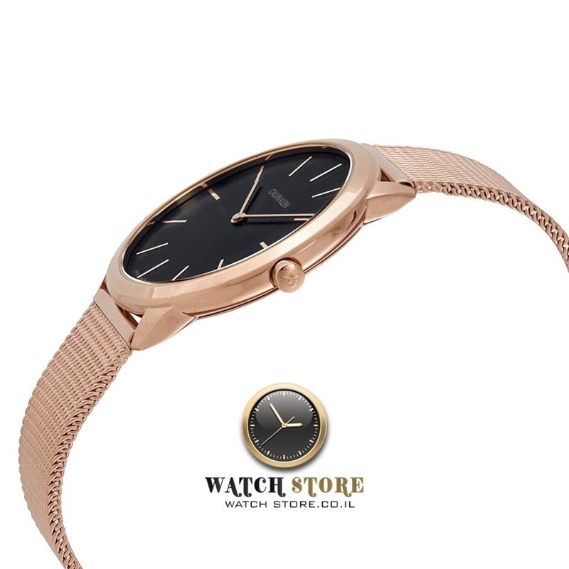 K3M2162Y שעון יד לגבר של קלווין קליין דגם זהב רוז בלוח שחור פסים | שנתיים אחריות | Men';s Watch CALVIN KLEIN Minimal Rose Gold