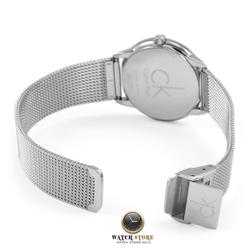 K3M2T126 שעון קלווין קליין לגברים | לוח כסוף פסים | דגמים של המותג במחירים מיוחדים | רצועת רשת | Calvin Klein Minimal Men Quartz K3M2T126 Watch