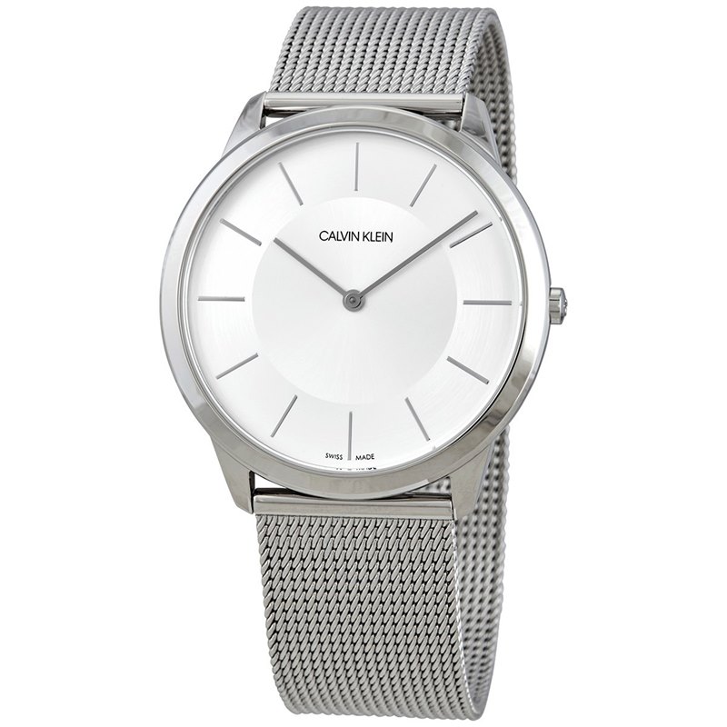 K3M2T126 שעון קלווין קליין לגברים | לוח כסוף פסים | דגמים של המותג במחירים מיוחדים | רצועת רשת | Calvin Klein Minimal Men Quartz K3M2T126 Watch