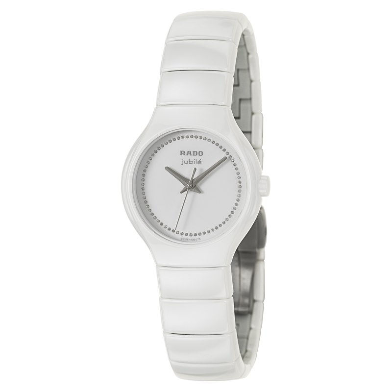 R27696732 ראדו יד שנייה דגם מיוחד לנשים קרמיקה לבנה לנשים משובץ 68 יהלומים | Rado True Jubile Women';s Watch | ראדו דגם מיוחד | שעוני יוקרה יד לנשים | שנה אחריות |