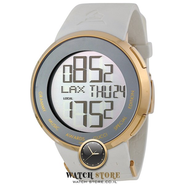 שעון יד ג';וצי במהדורה מיוחדת לגראמי | שעון יד שנייה |YA114216 Gucci Mens YA114216 ';GrammyEdition'; Digital White Strap