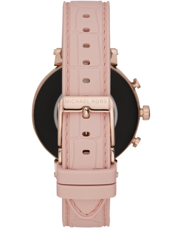 MKT5068 שעון מייקל קורס סמארט | מסך מגע ברצועת סיליקון ורודה | באזל רוז גולד משובץ | מערכת הפעלה של גוגל | שנתיים אחריות | Michael Kors Access Sofie Heart Rate MKT5068 Smartwatch is beautiful and luxu