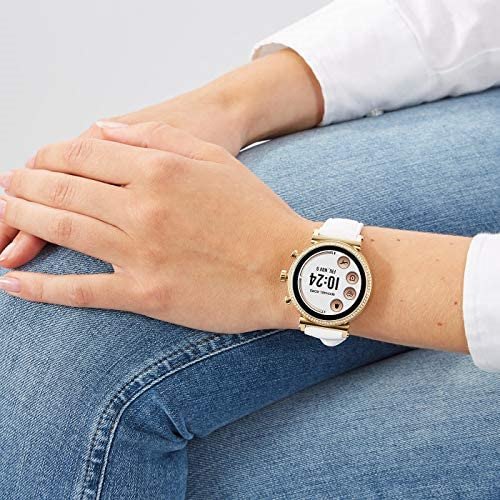 MKT5067 שעון חכם מייקל קורס | שעון אופנתי בבאזל זהב משובץ | שעון ברצועת סילקון לבנה | שעונים חכמים במבצע | מלאי מוגבל | שנתיים אחריות | Access Gen 4 Sofie Rose Gold-tone and Embossed Silicone Smartwa