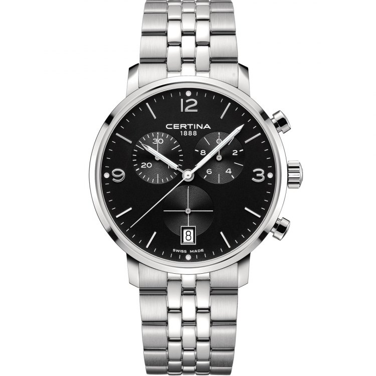 C035.417.11.057.00 שעון סרטינה דגמים חדשים | שעון כרונוגרף ספורטיבי אלגנטי בלוח שחור מרשים דגמי במבצעי השקה |Certina C035.417.11.057.00 DS Caimano Chronograph Wristwatch