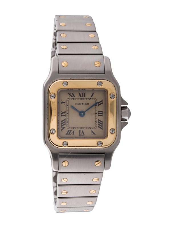 166930 שעון קרטייה סנטוס יד שנייה לנשים דגם משולב זהב 18 קראט | כולל שנה אחריות | Cartier Pre Owned Watch 18k GOLD Cartier Santos 166930